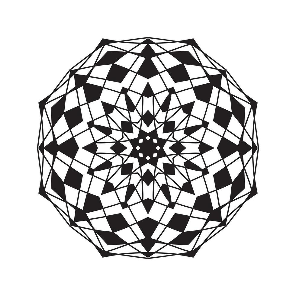 Vector geometric mandala coloring shape isolated on white. Beautiful relax black and white ornament. Meditative drawing. Coloring book page.