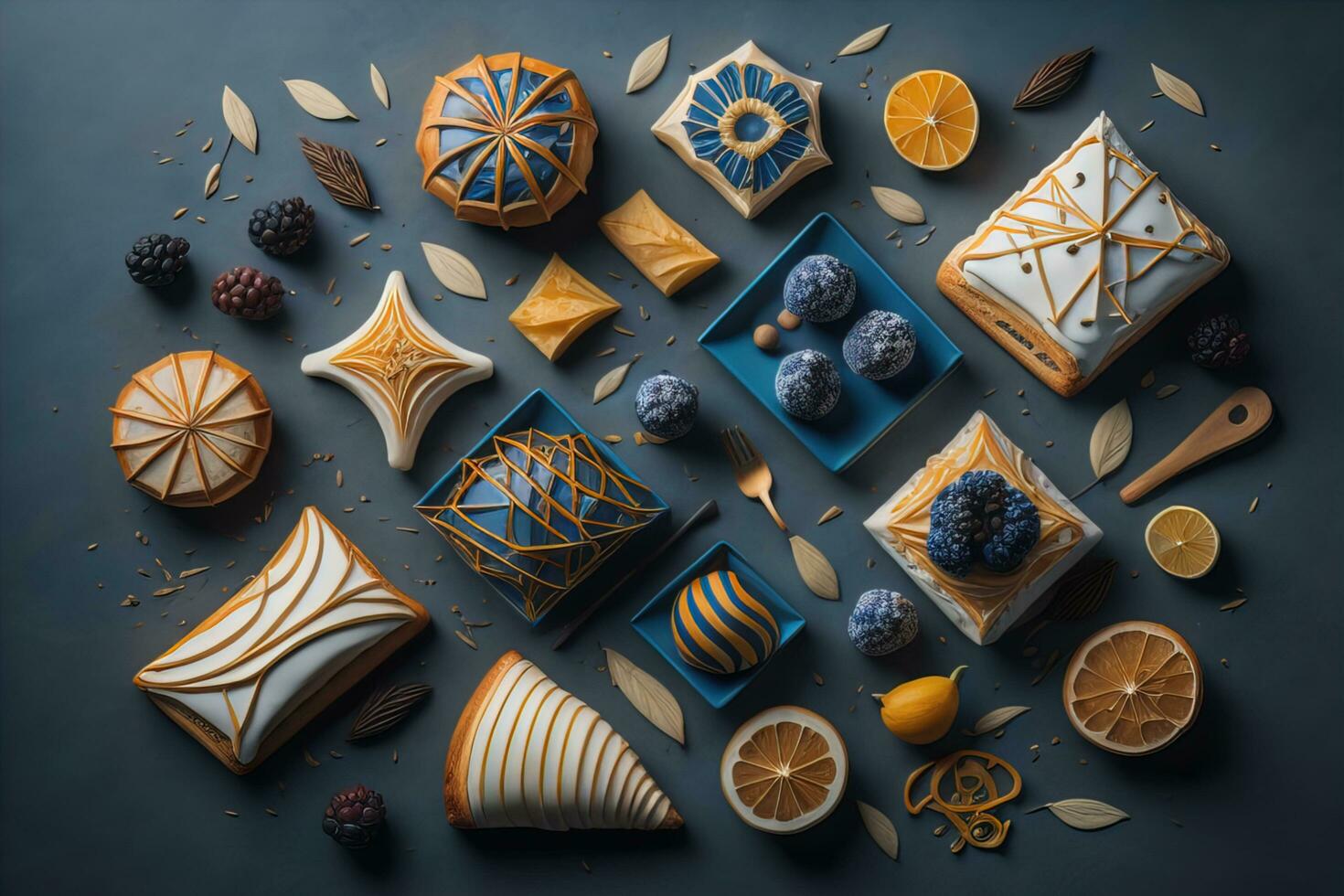 Homemade cakes on a solid colors background, top view. ai generative photo