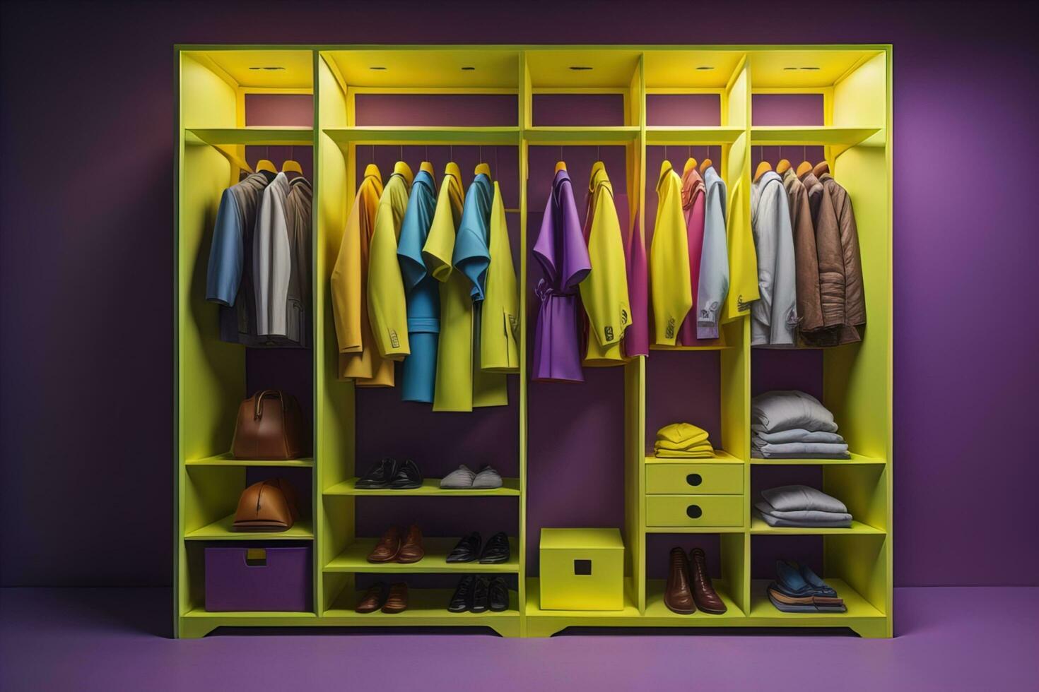 Wardrobe with clothes in the room. Toned image. ai generative photo