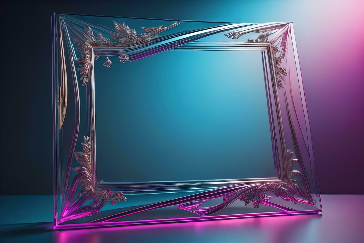 Glass picture frame on a solid color background. ai generative photo