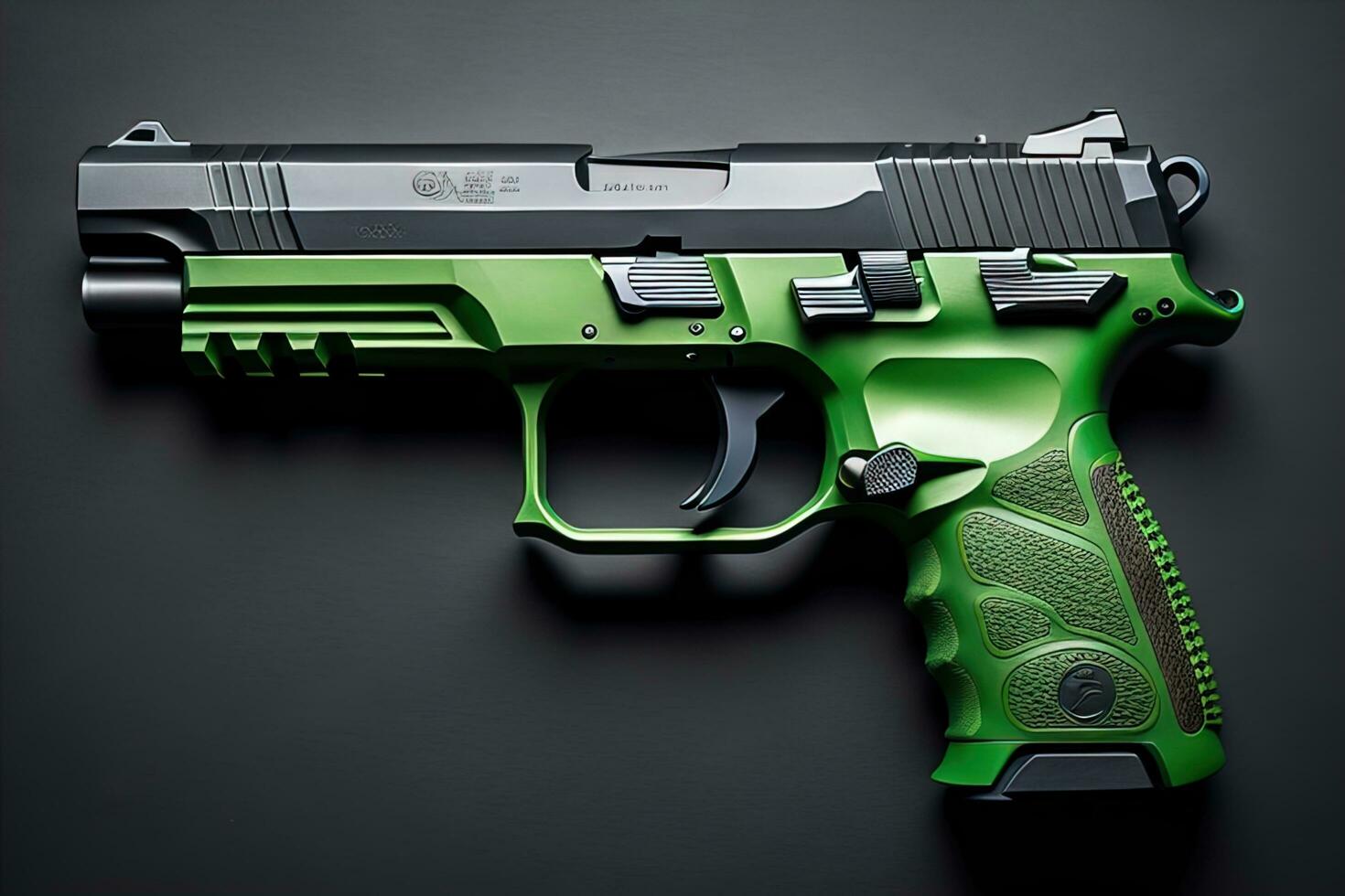 Semi-automatic handgun on a solid color background. Close-up. ai generative photo