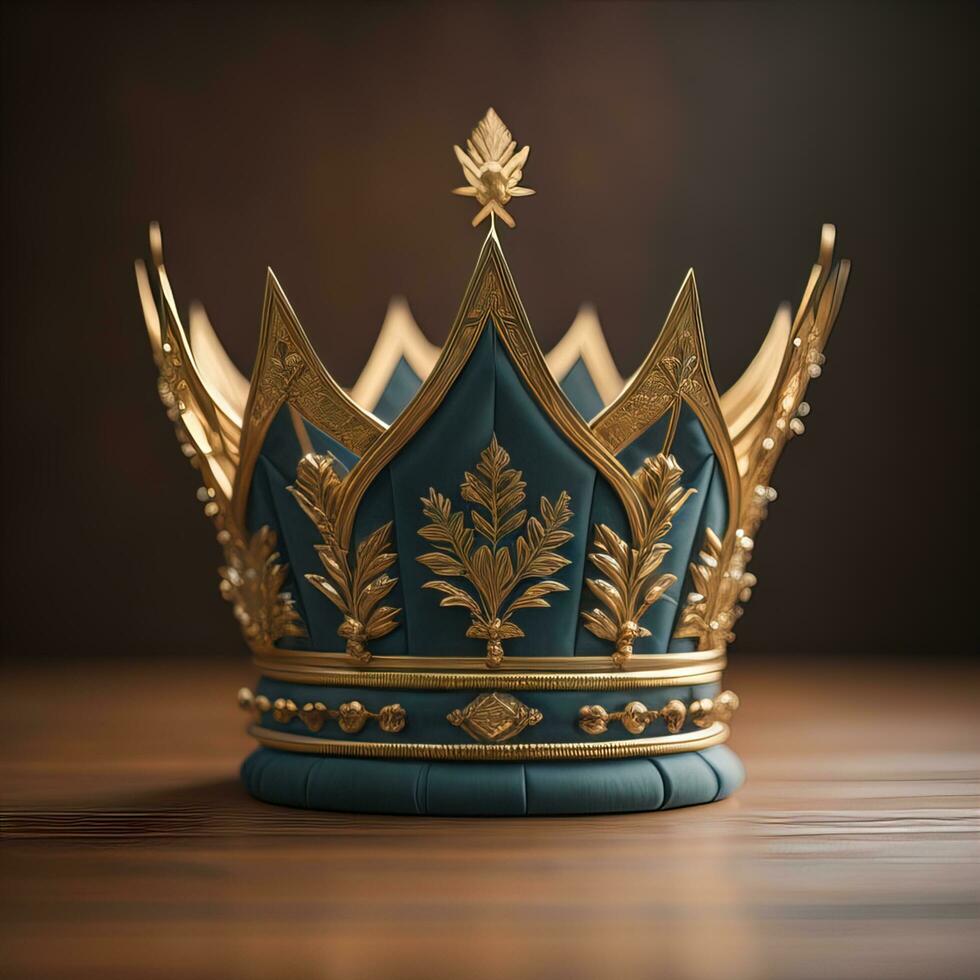 low key image of beautiful golden queen, king crown. ai generative photo