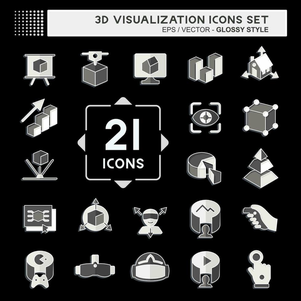 Icon Set 3D Visualization. related to 3D Visualization symbol. glossy style. simple design editable. simple illustration vector
