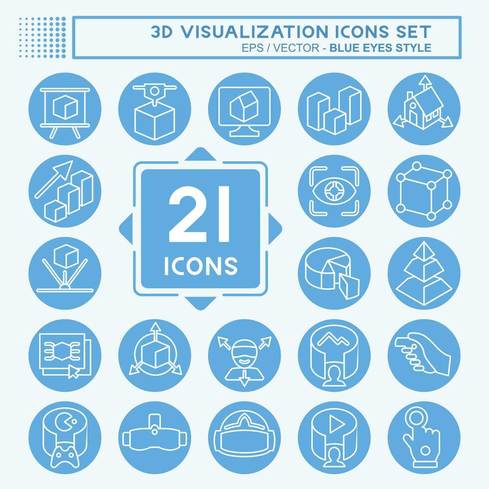 Icon Set 3D Visualization. related to 3D Visualization symbol. blue eyes style. simple design editable. simple illustration vector