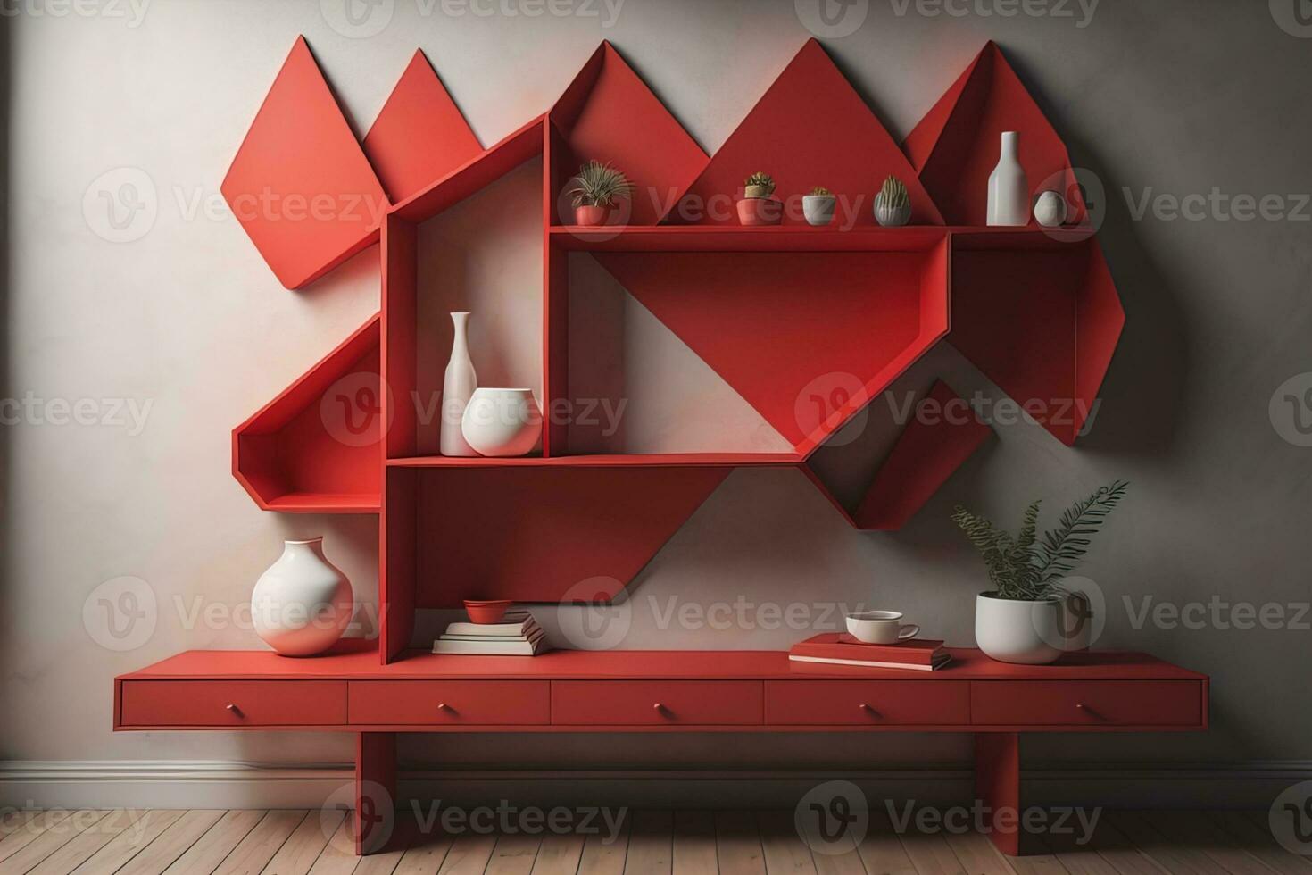 Bookshelf in scandinavian interior. ai generative photo