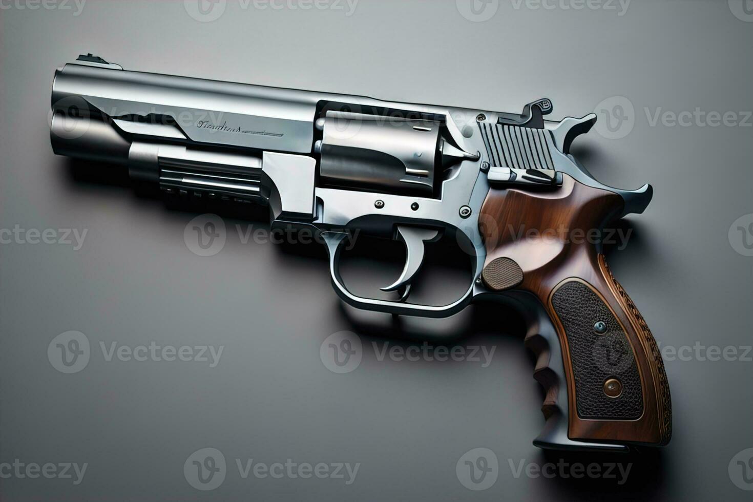 Semi-automatic handgun on a solid color background. Close-up. ai generative photo