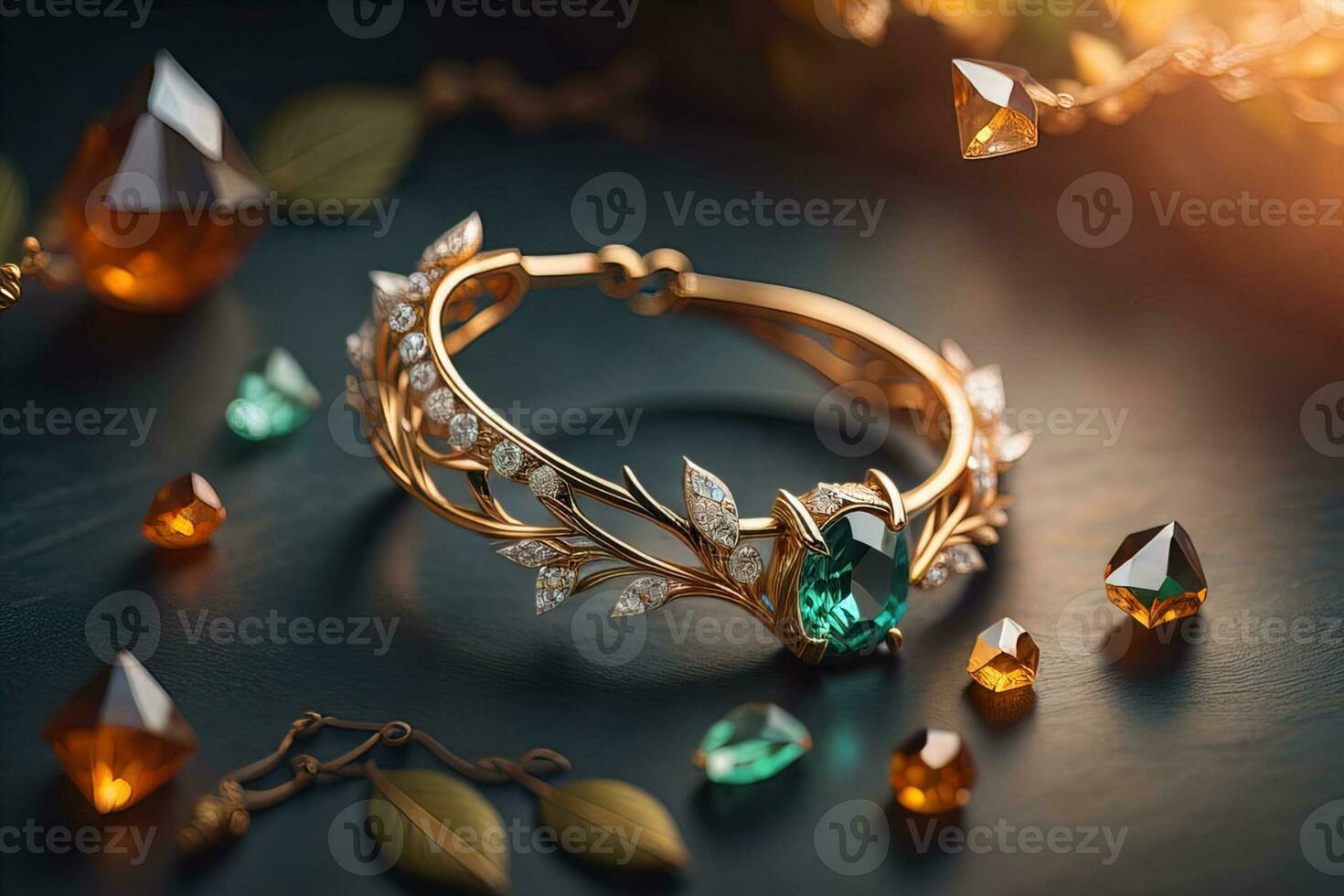 Jewelry ring with precious stones. Jewelry background. ai generative photo