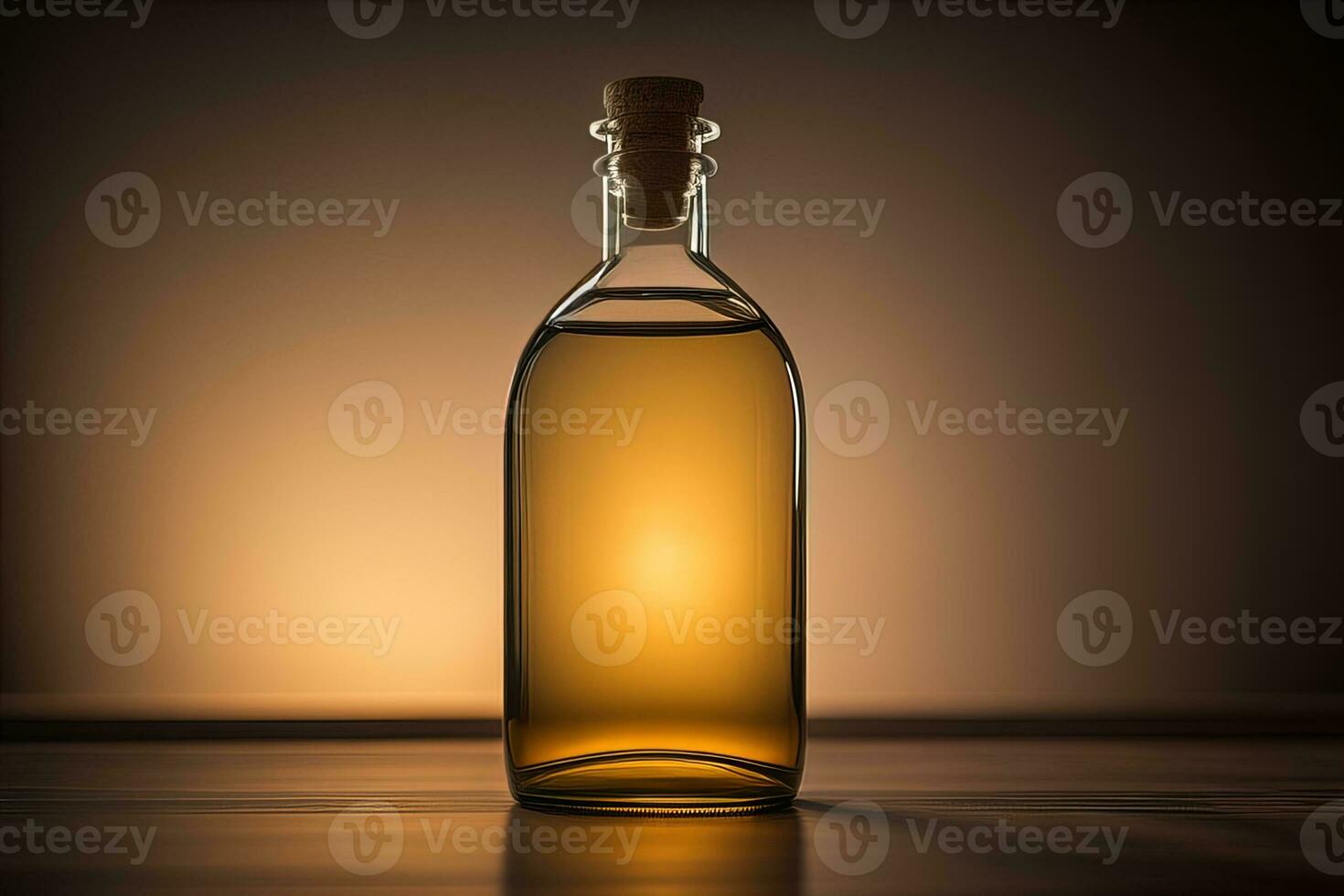 Bottle with a liquid on a solid color background. ai generative photo