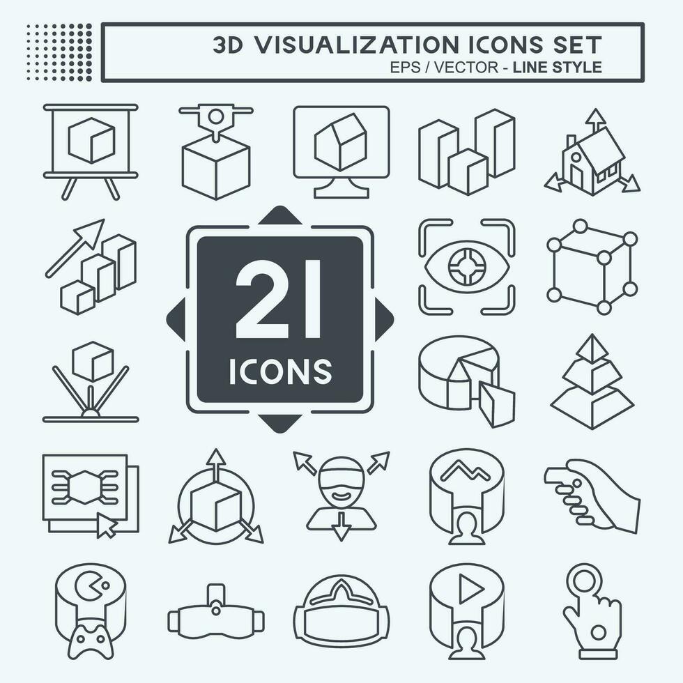 Icon Set 3D Visualization. related to 3D Visualization symbol. line style. simple design editable. simple illustration vector