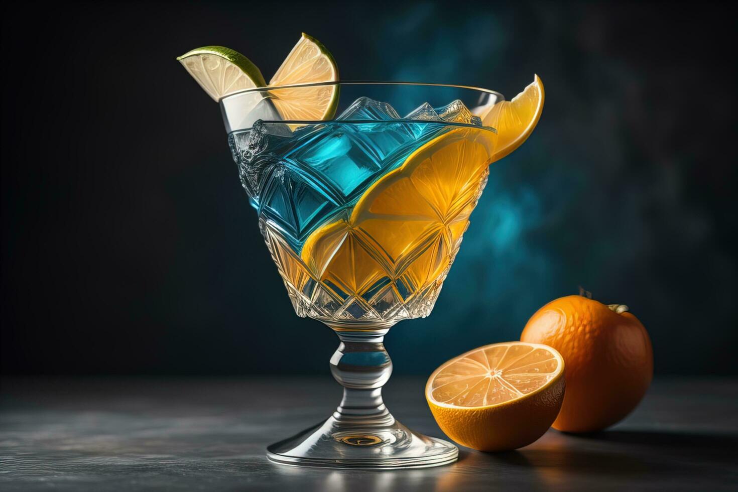 Cocktail in a glass on a solid color background. ai generative photo