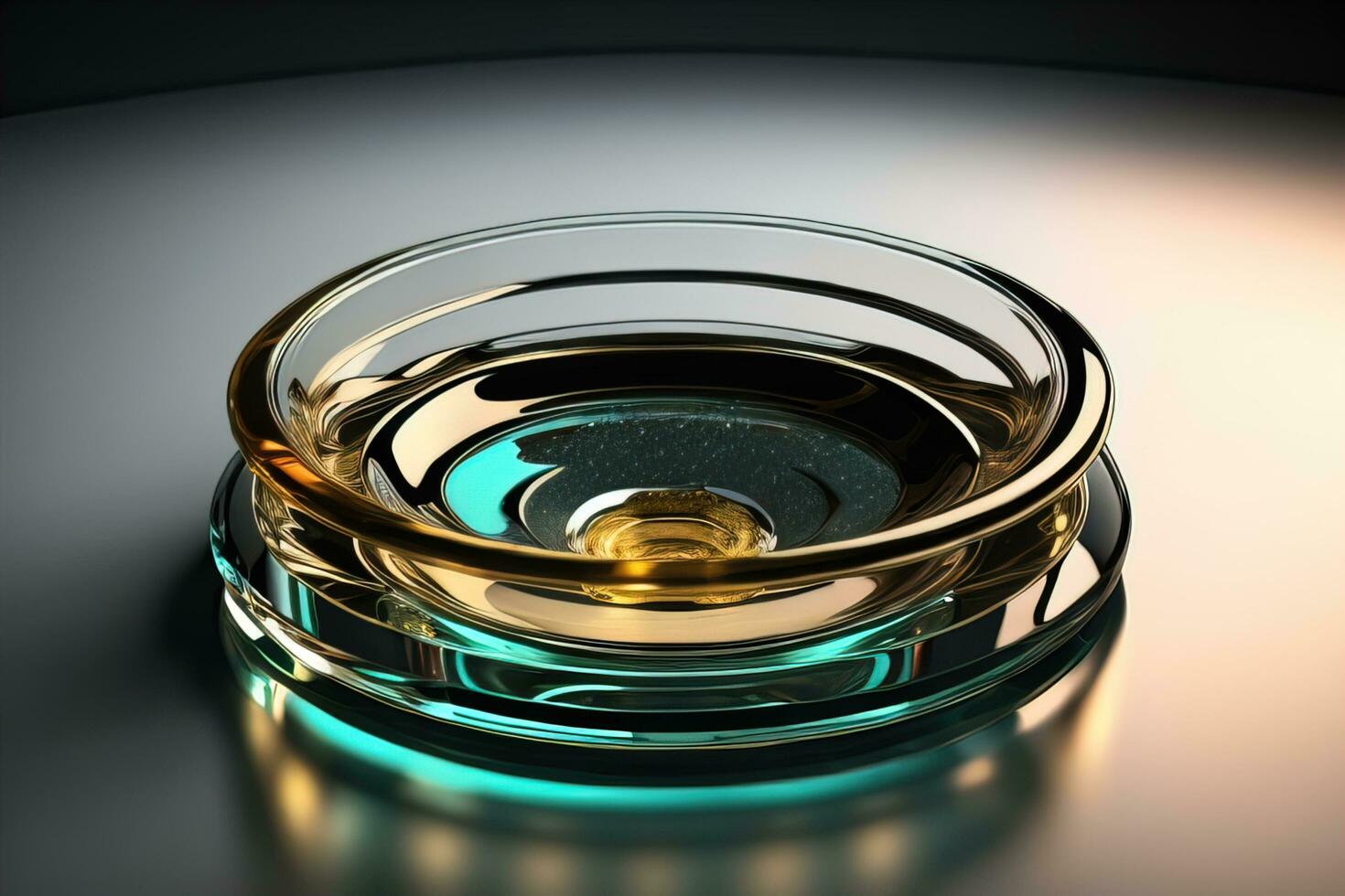 Empty glossy transparent ashtray on a dark background. ai generative photo