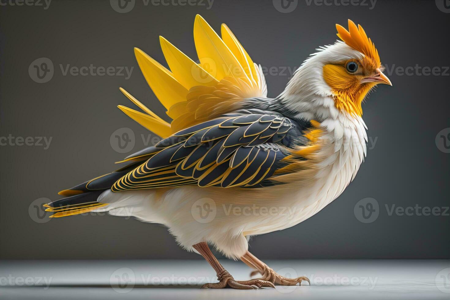 Colorful chicken on a solid color background, studio photo. ai generative photo