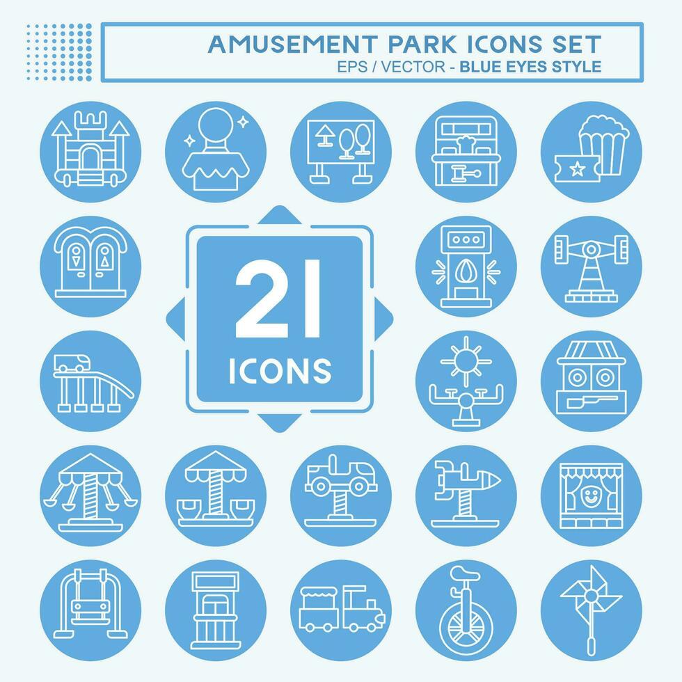 Icon Set Amusement Park. related to Circus symbol. blue eyes style. simple design editable. simple illustration vector