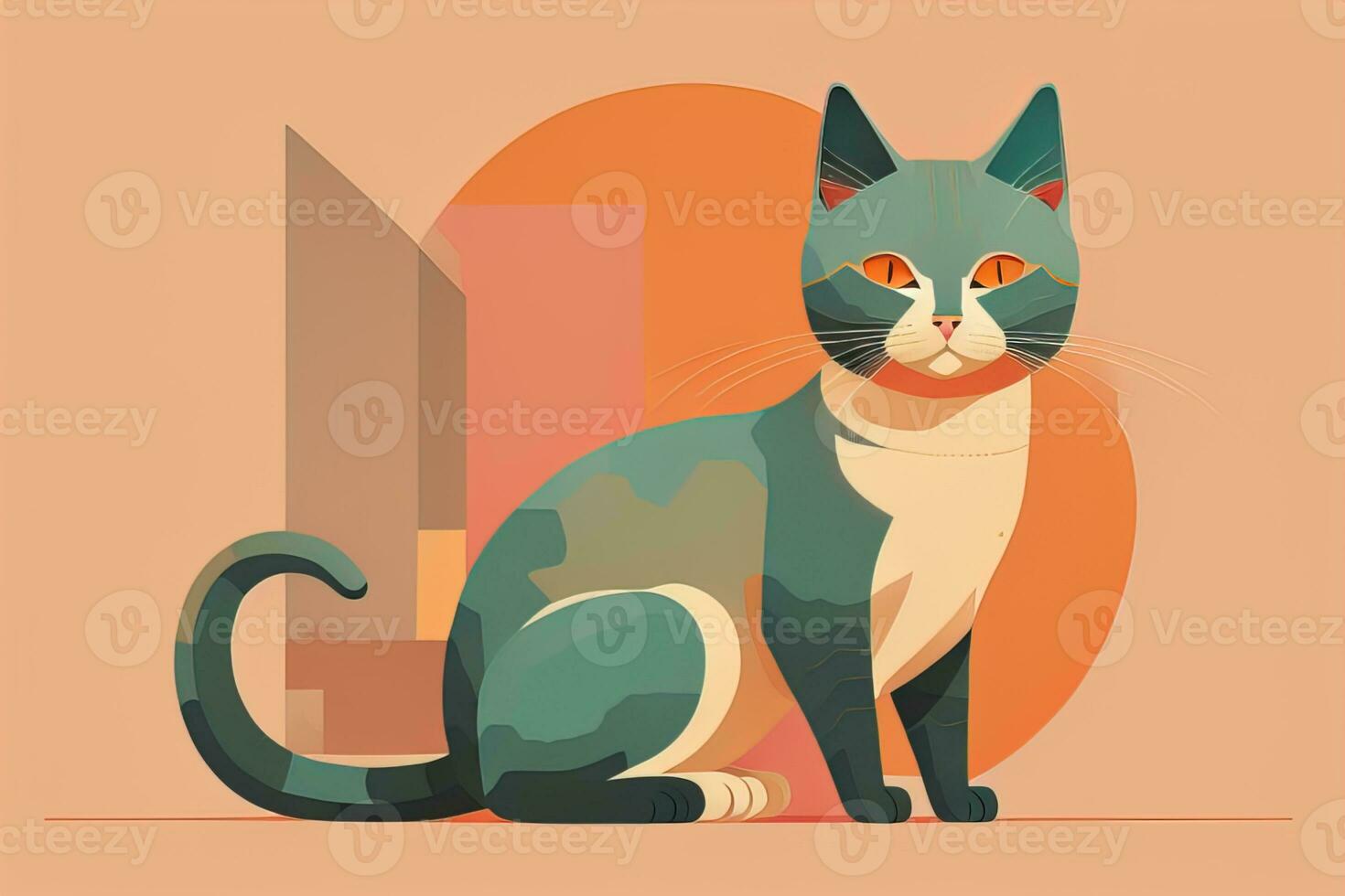 Cute cat sitting on the floor. Vector illustration in retro style. ai generative photo