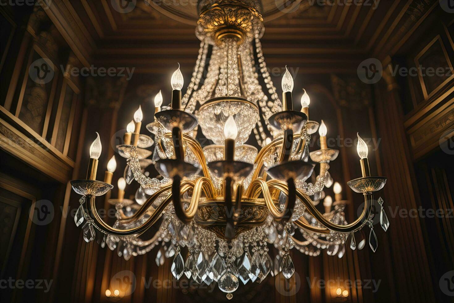 Luxury chandelier isolated on dark background. ai generative photo
