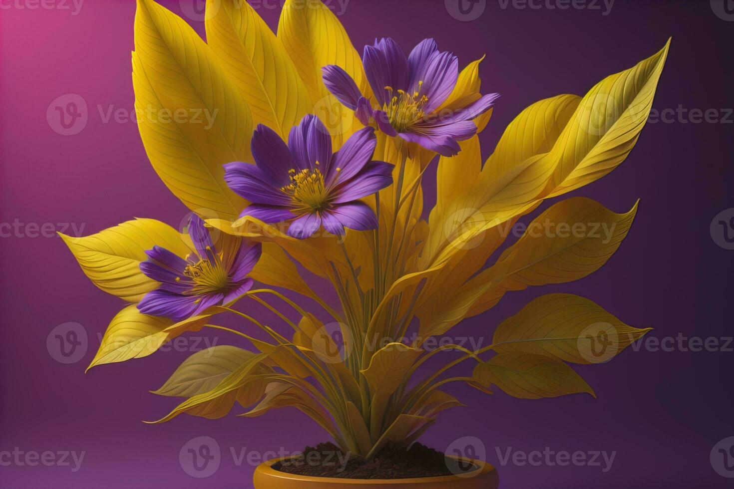Flowers in a pot on a solid color background. ai generative photo