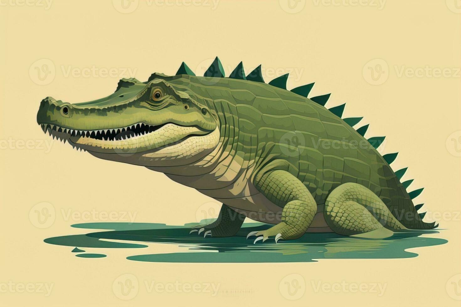 Crocodile on orange background. Vector illustration in retro style. ai generative photo