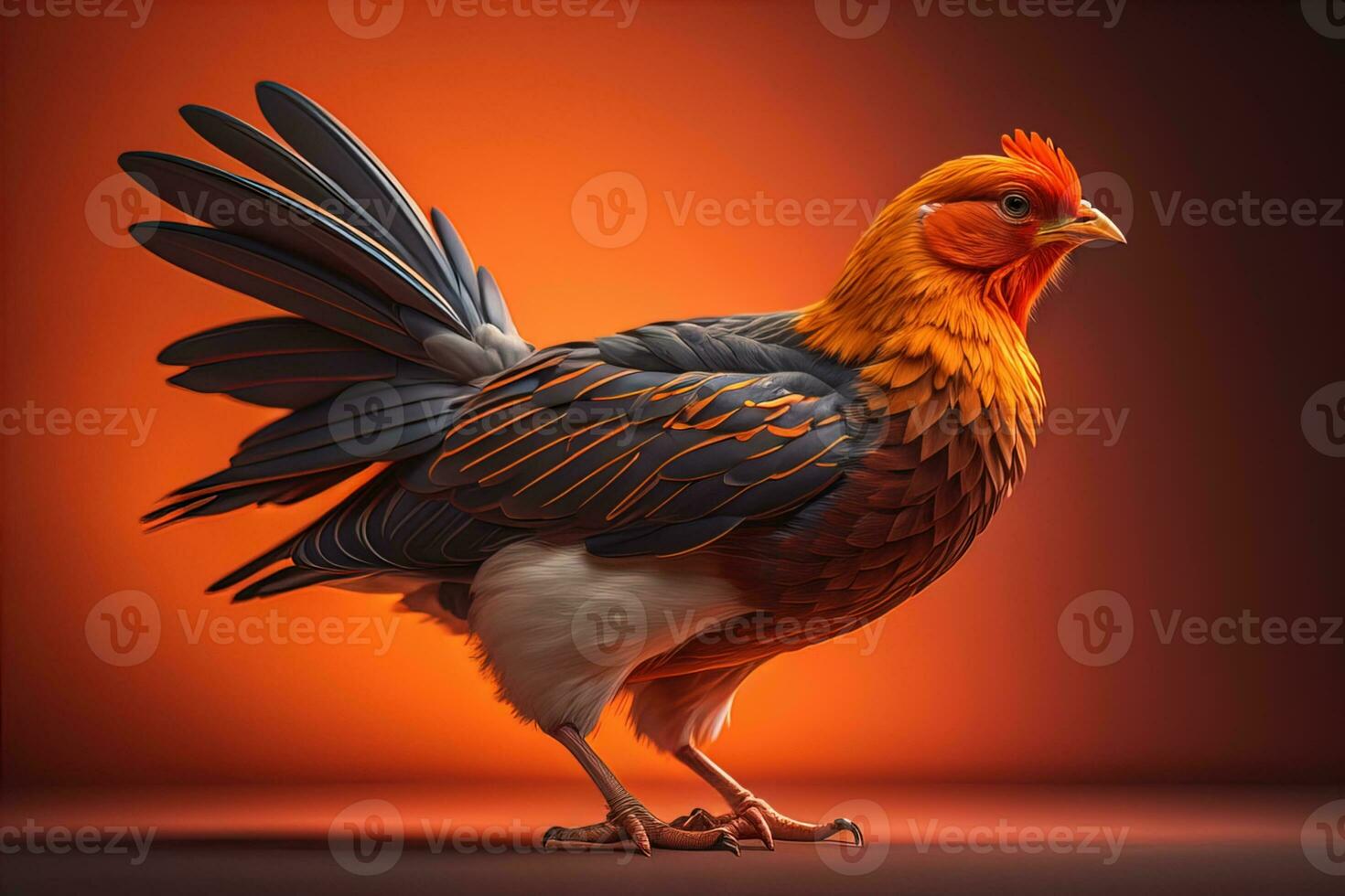 Colorful chicken on a solid color background, studio photo. ai generative photo