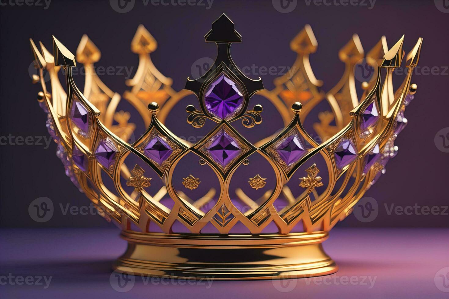 low key image of beautiful golden queen, king crown. ai generative photo