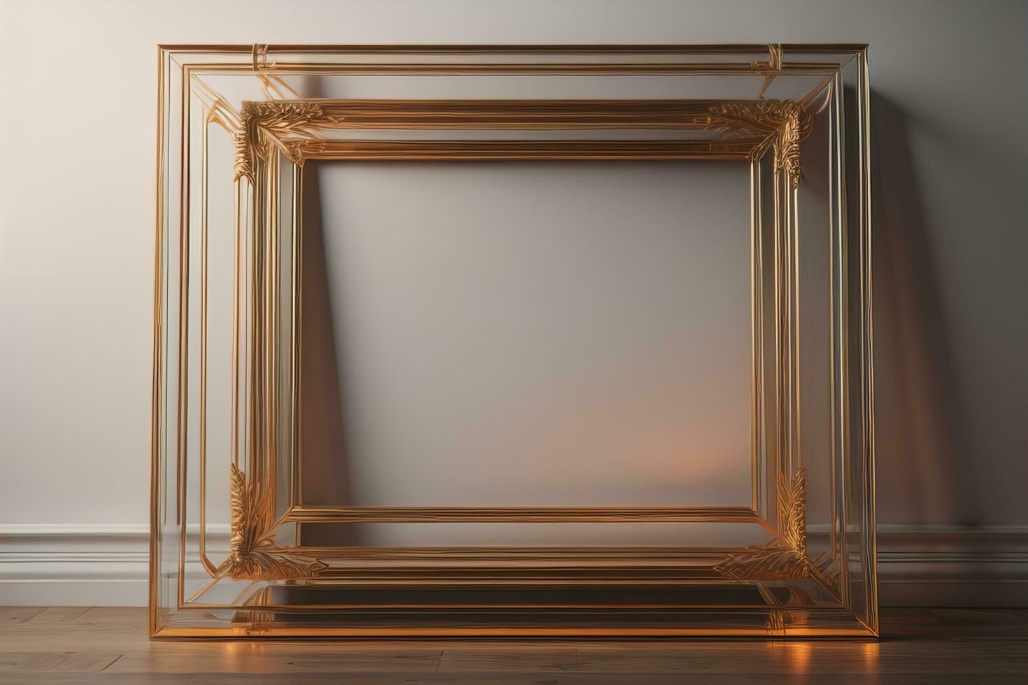 Glass picture frame on a solid color background. ai generative photo