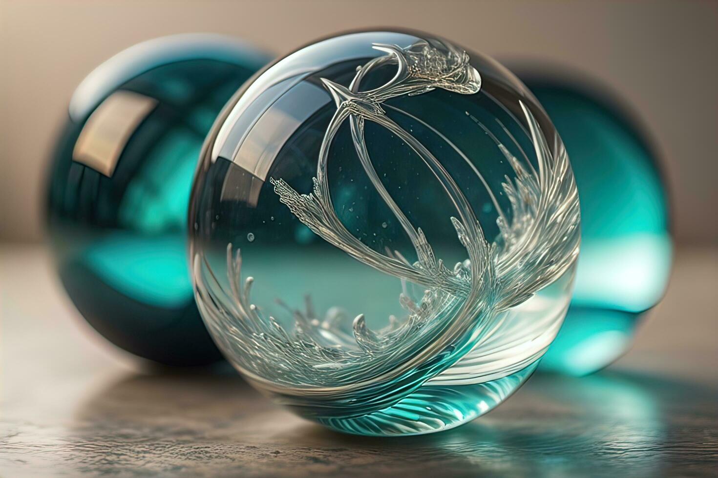 Transparent crystal ball on a wooden table. ai generative photo