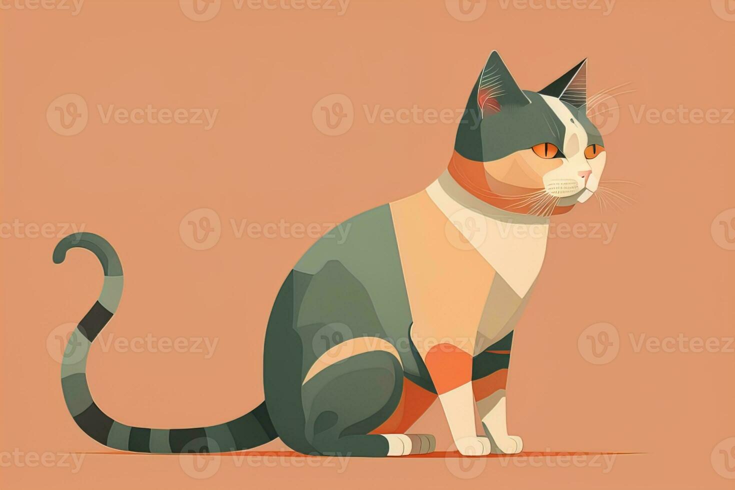 Cute cat sitting on the floor. Vector illustration in retro style. ai generative photo
