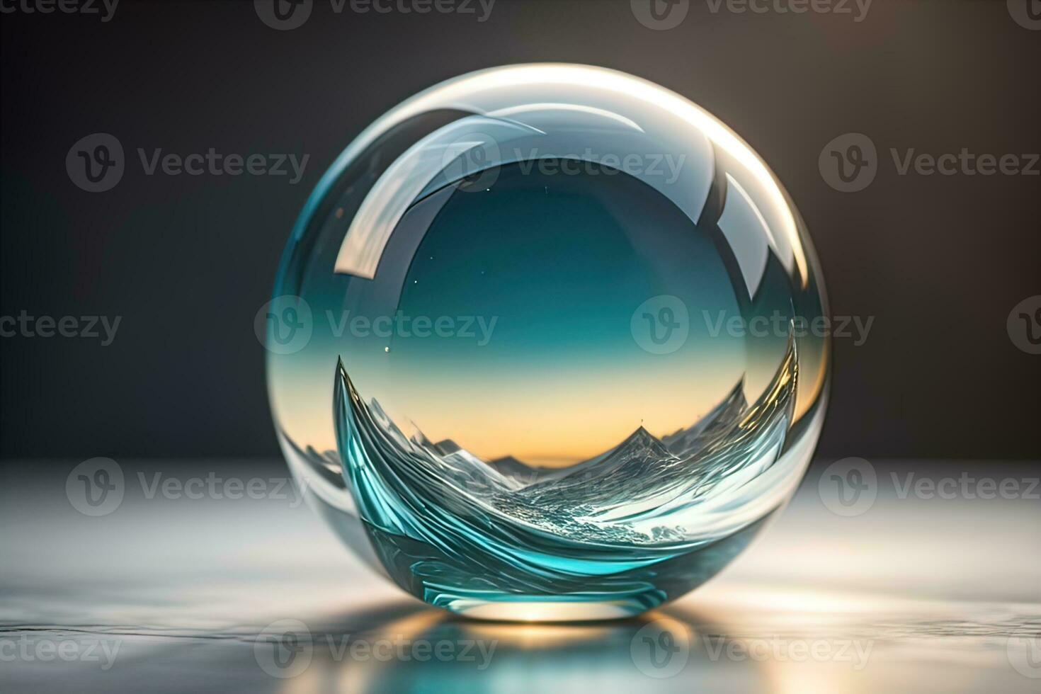 Transparent crystal ball on a wooden table. ai generative photo