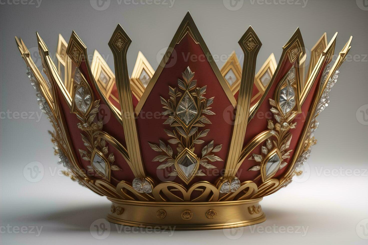 low key image of beautiful golden queen, king crown. ai generative photo