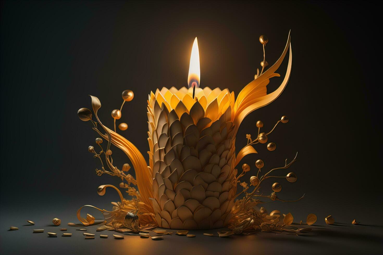 Creative burning candle on a wooden background. ai generative photo