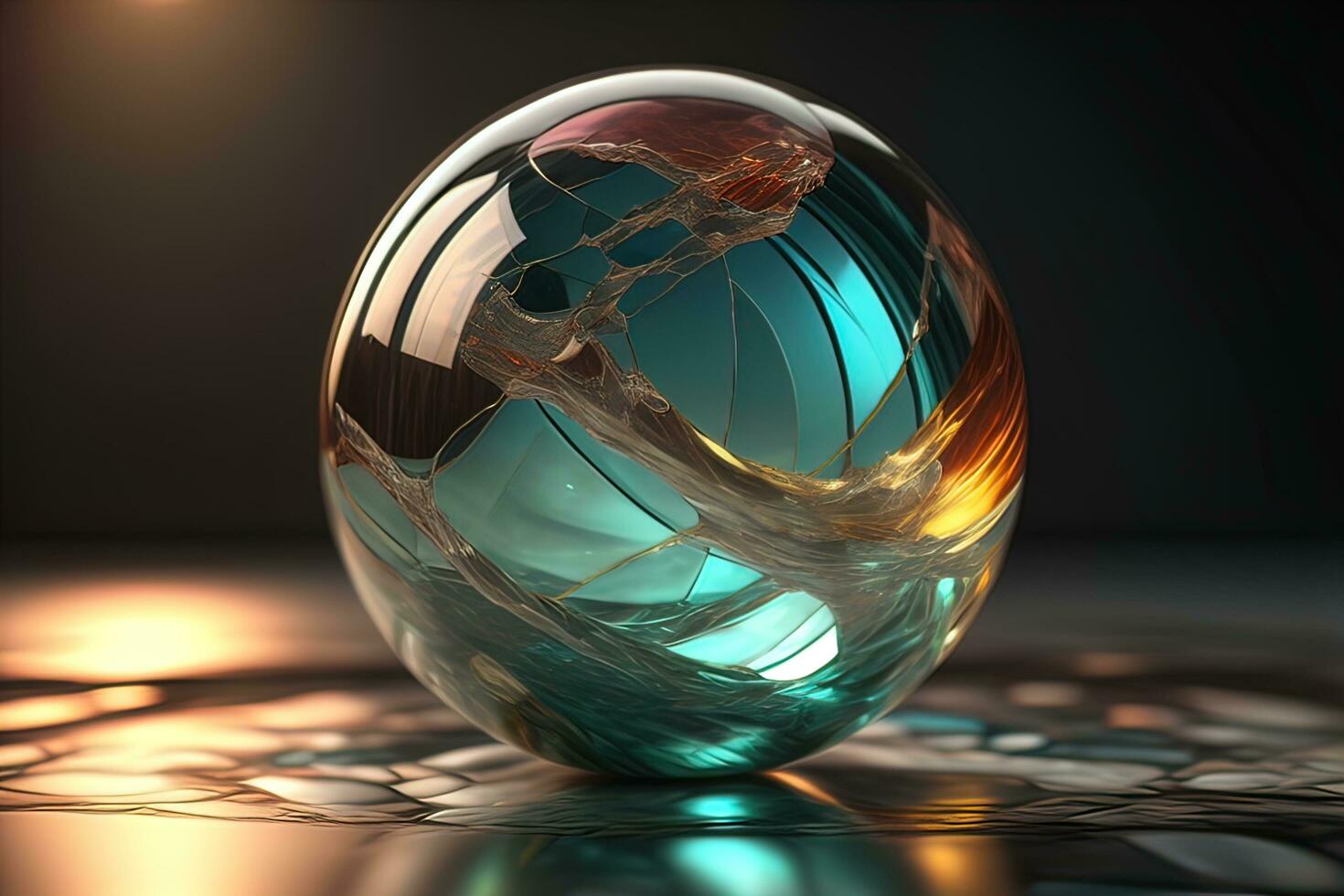 Transparent crystal ball on a wooden table. ai generative photo