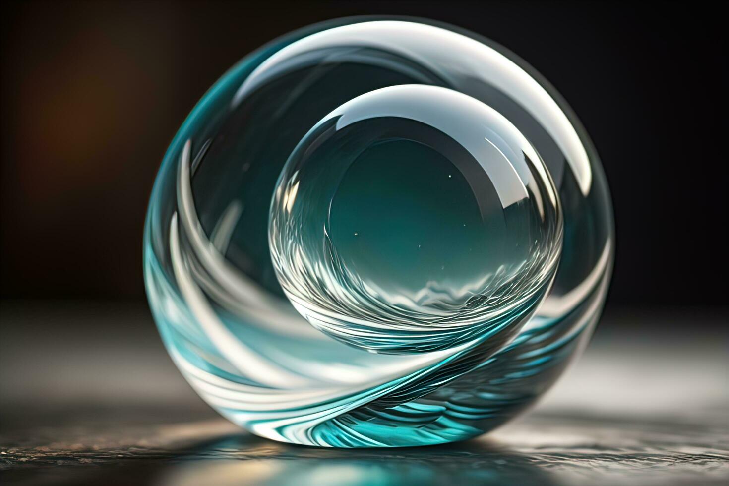 Transparent crystal ball on a wooden table. ai generative photo