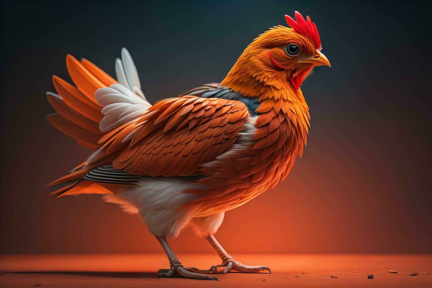 Colorful chicken on a solid color background, studio photo. ai generative photo