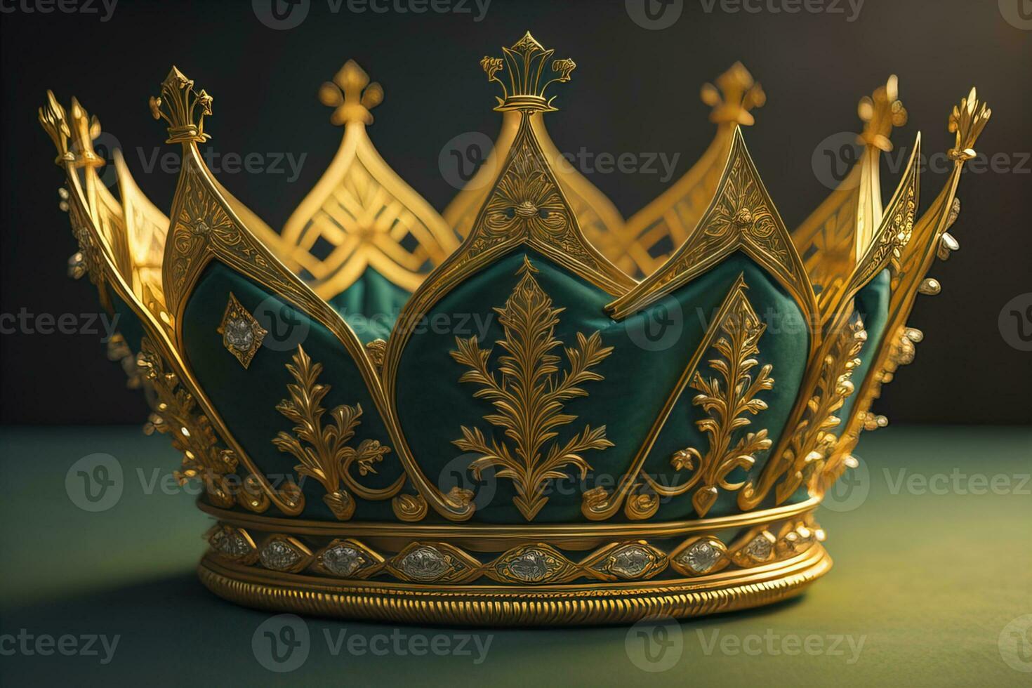 low key image of beautiful golden queen, king crown. ai generative photo