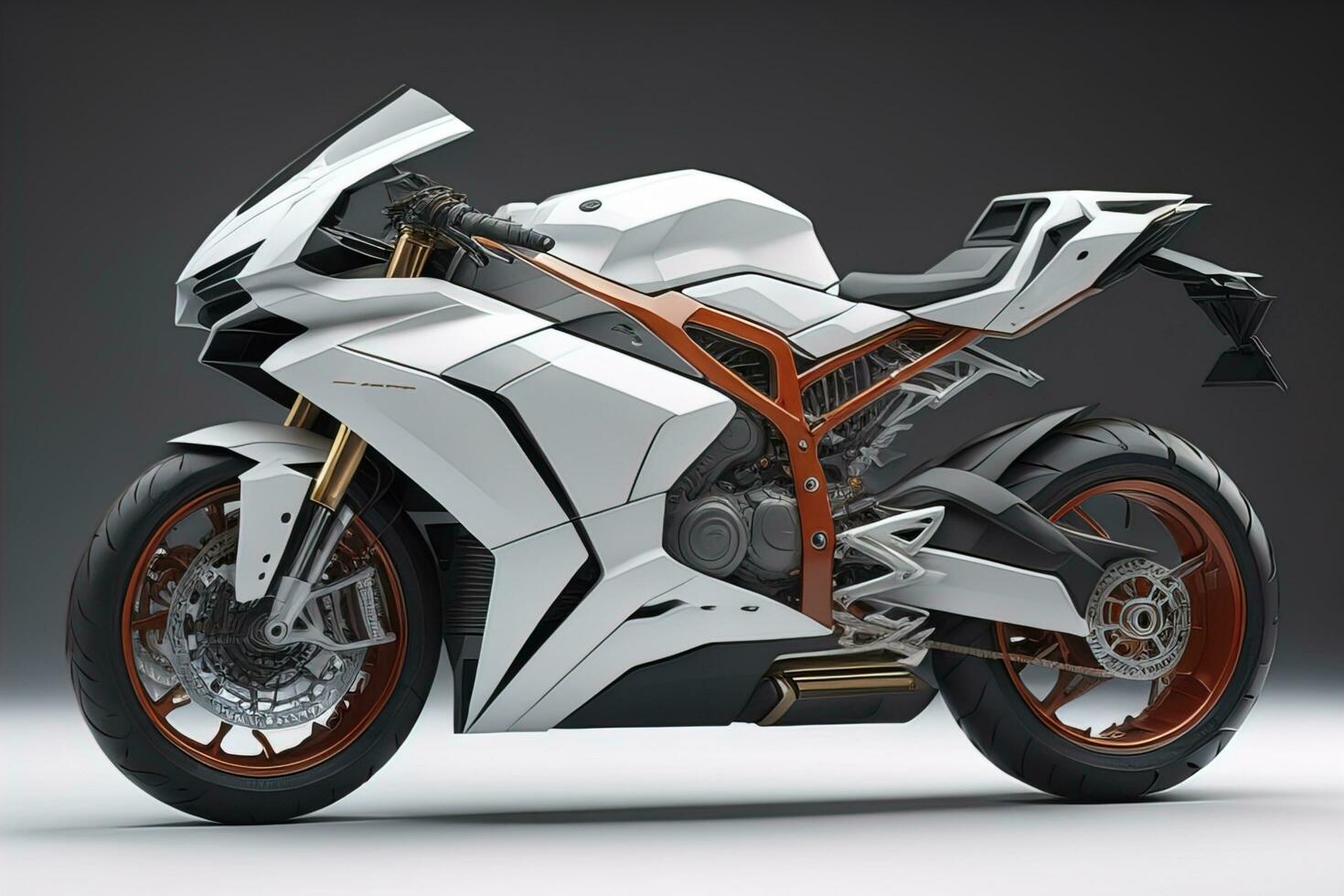 a white super sports motorcycle on a gray background. ai generative photo