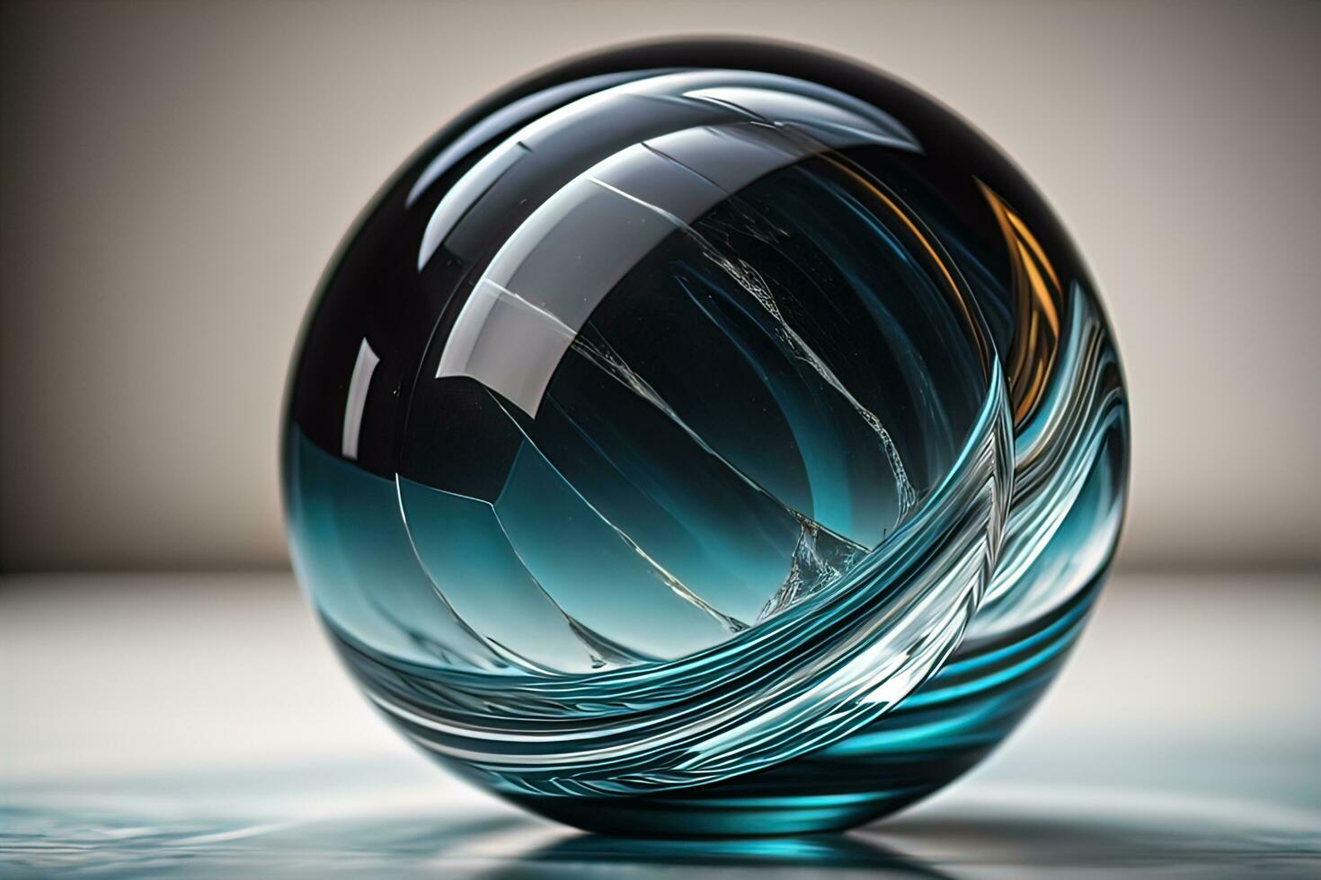 Transparent crystal ball on a wooden table. ai generative photo