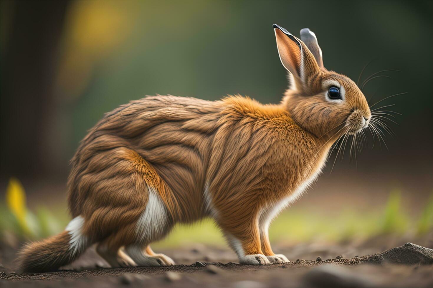 Rabbit in the mountains at sunset. Cute rabbit in the mountains. ai generative photo
