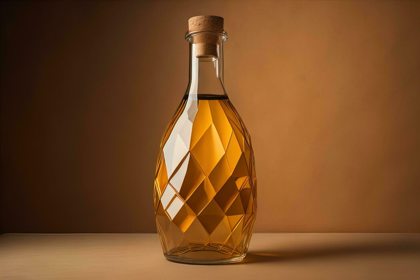 Bottle with a liquid on a solid color background. ai generative photo