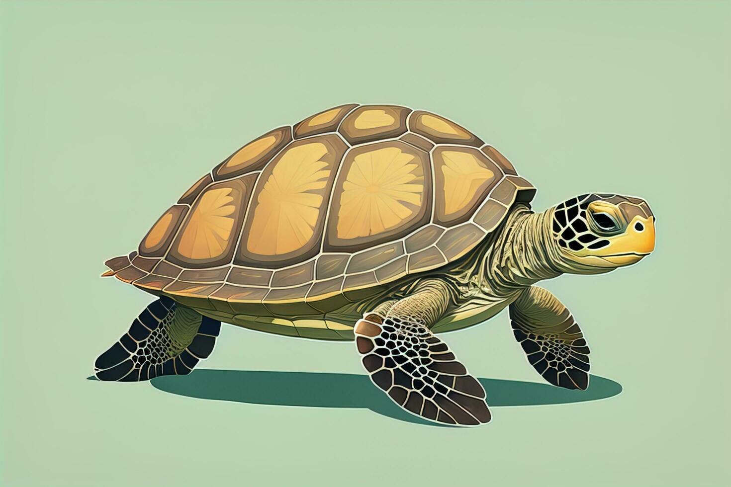 illustration of a turtle on a green background in cartoon style. ai generative photo