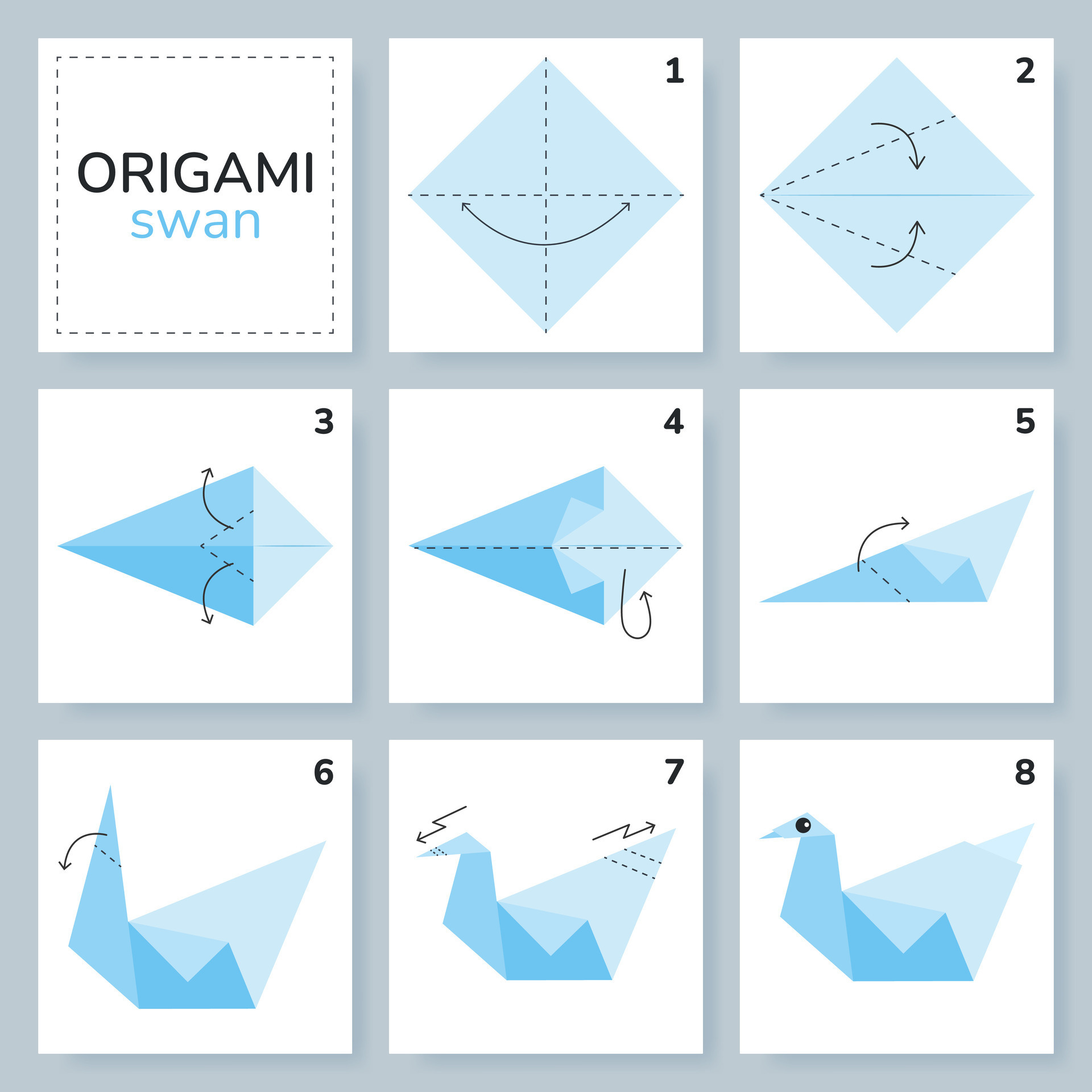 Swan origami scheme tutorial moving model. Origami for kids. Step ...
