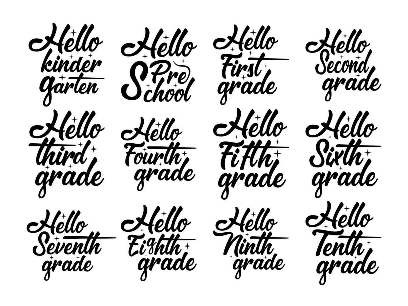 Hello first to tenth grade back to school hand drawn vintage typography t shirt, quote print, wall art decoration vector design