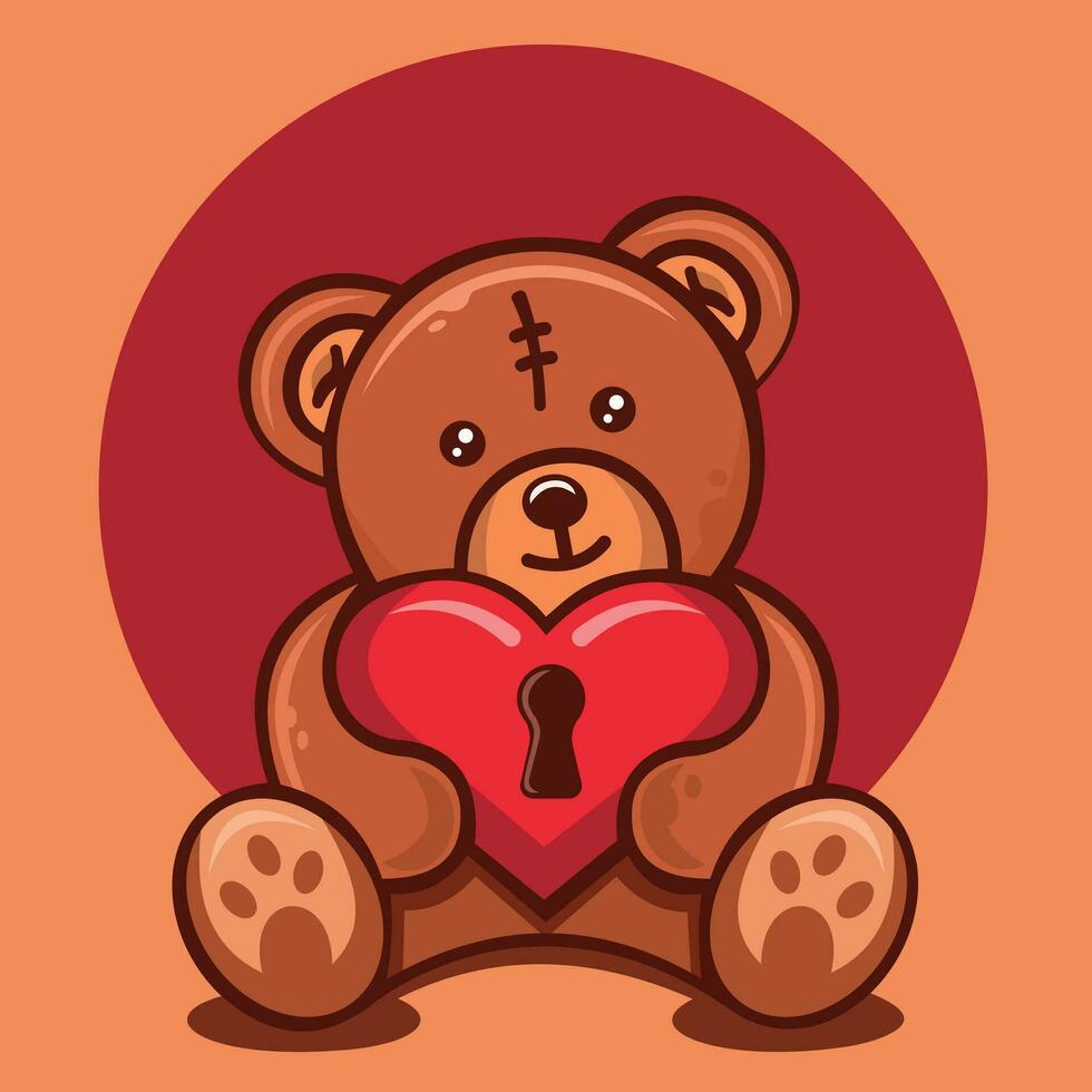 osito de peluche oso con un corazón en su manos vector