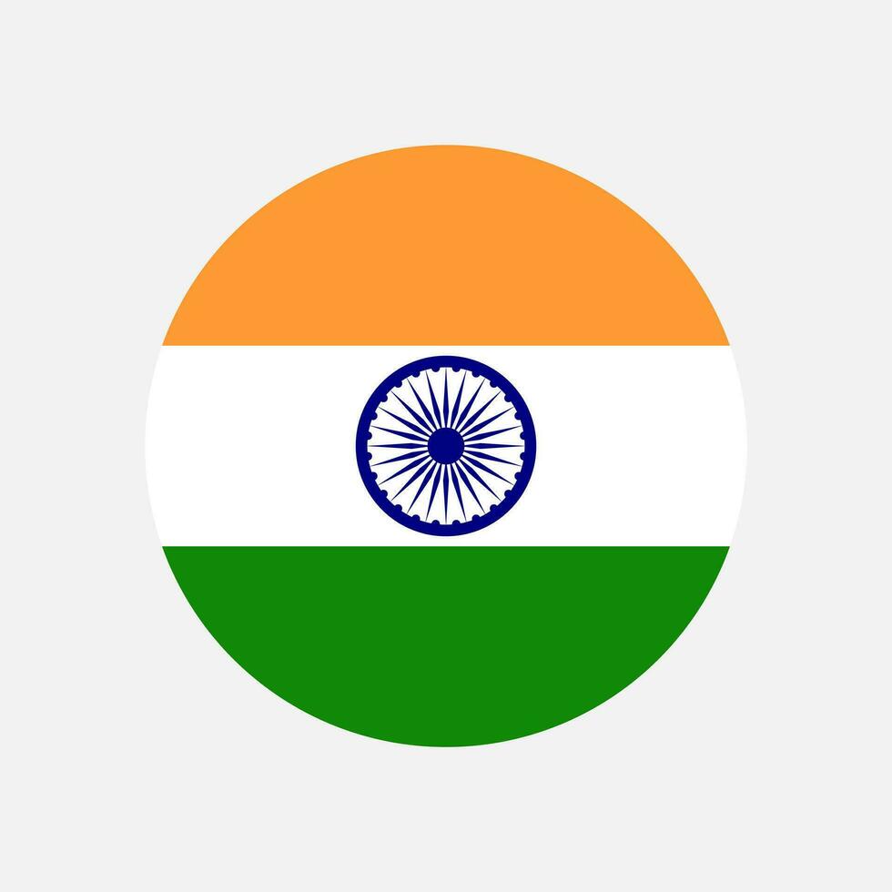 Round national flag of India in official colors in flat style design isolated on light grey background. vector