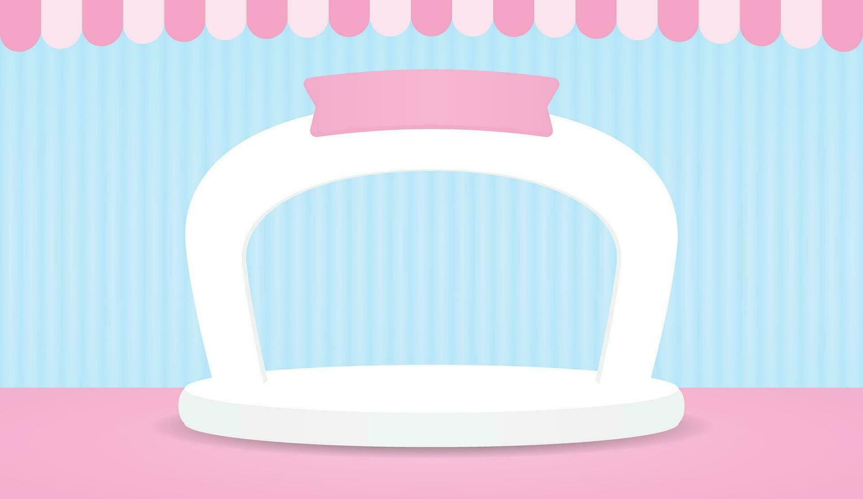 cute white arch and podium display with pink awning and sweet pastel wall and floor 3d illustration vector for putting product or object