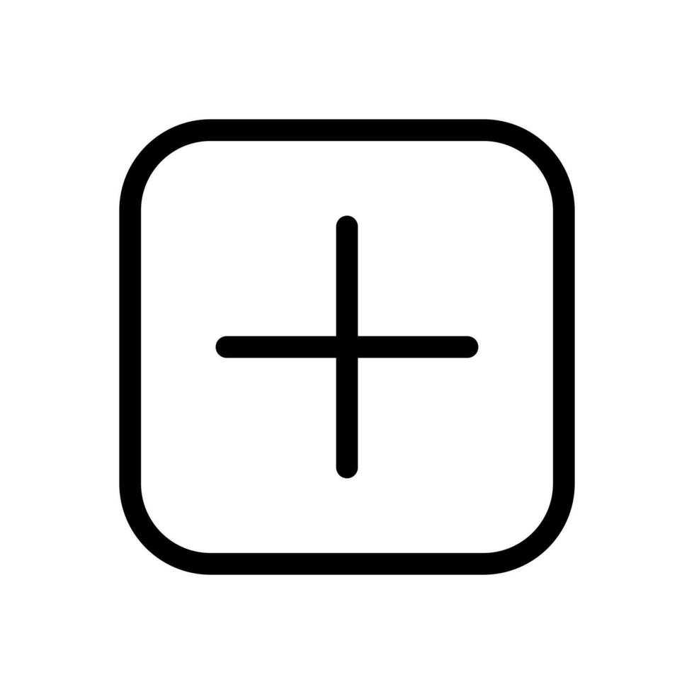 Add button in square, plus square button icon in line style design isolated on white background. Editable stroke. vector