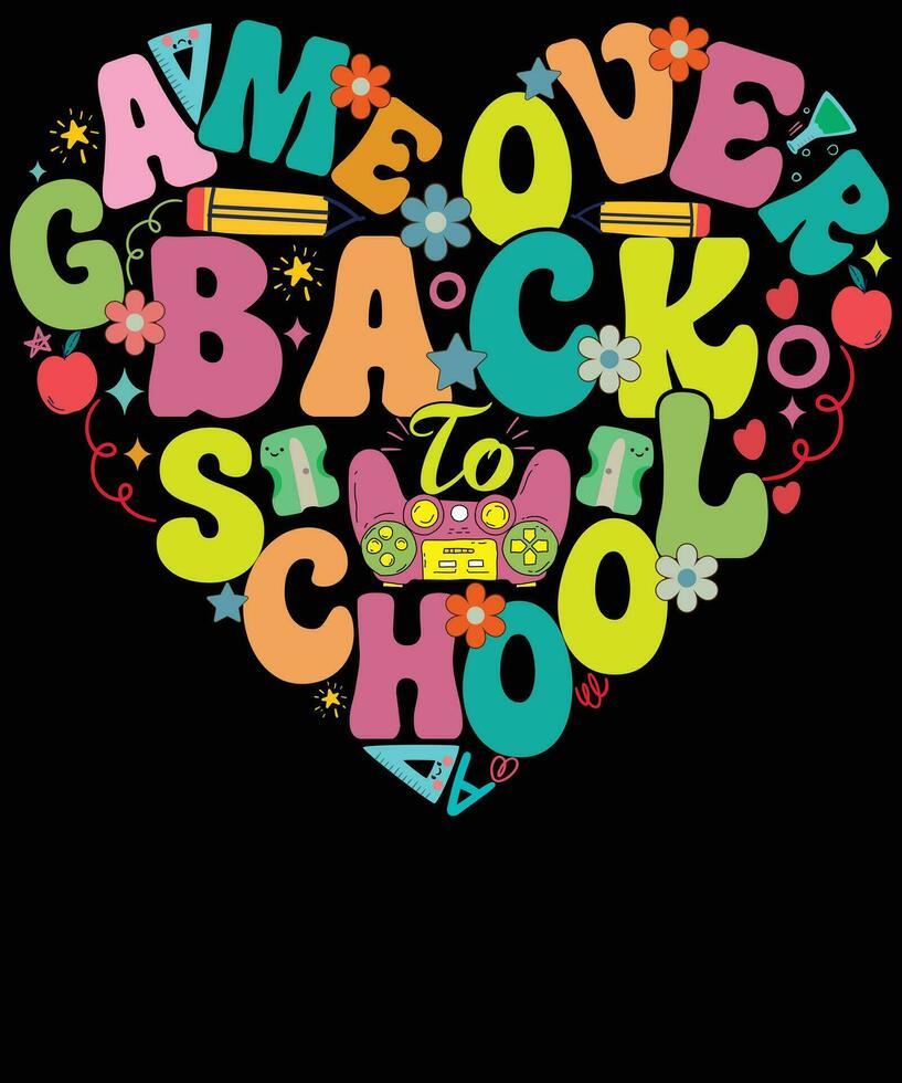 Game over back to school t shirt design vector