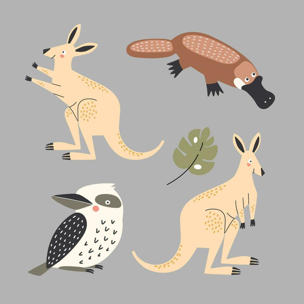 conjunto de ilustraciones de animales Australia en plano estilo vector