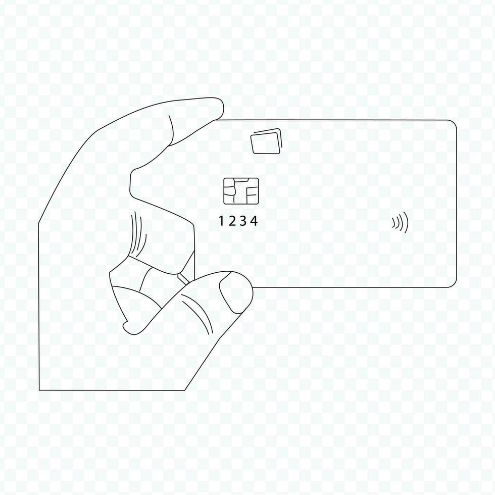 mano participación crédito tarjeta continuo línea dibujo en transferencia ,eps.10 vector