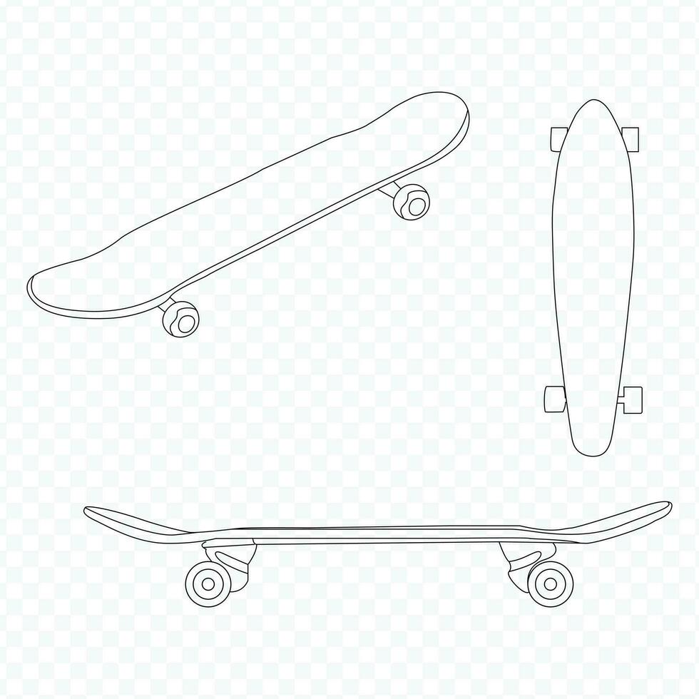 Skateboarding vector illustration. Hand sketched skateboards. Vector flat outline icons illustration isolated
