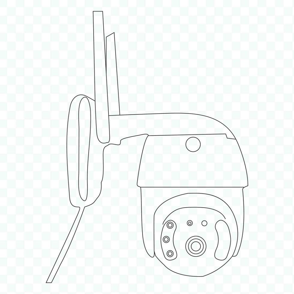 un soltero, continuo línea de de forma redonda cctv es montado en el lado de el la carretera a monitor tráfico y mejorar seguridad medidas. gráfico diseño vector dibujo en uno línea.