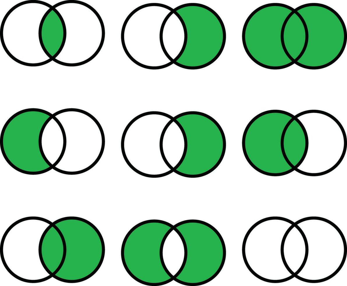 matemáticas sombreado conjuntos venn diagrama símbolos colección vector